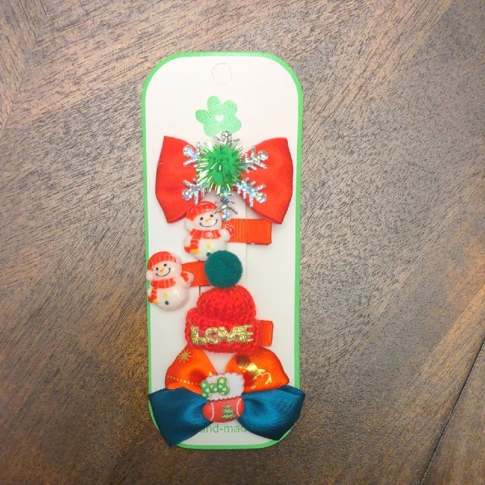 Festive Holiday Snowman Christmas Hair Clips Set of 5